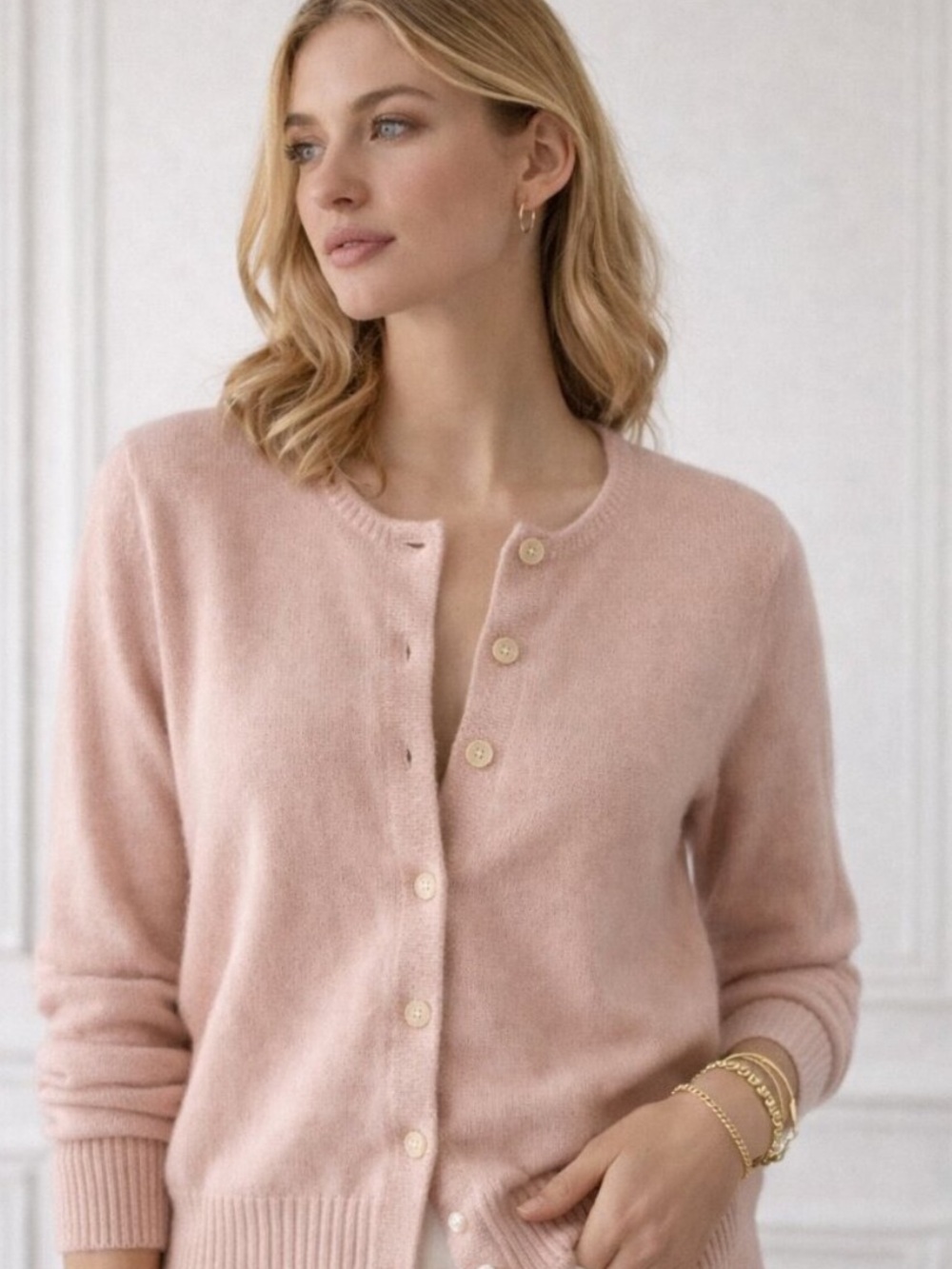 THE LIMON Blush Pink Cardigan Natural Button Soft Knit Sweater Size S/M - Picture 2 of 9